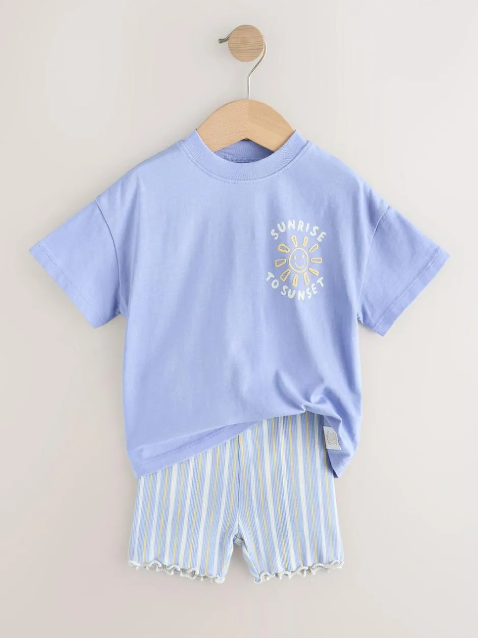 Next Short Sleeve T-Shirt and Cycle Shorts Set (3mths-7yrs) Blue Sunshine Sale