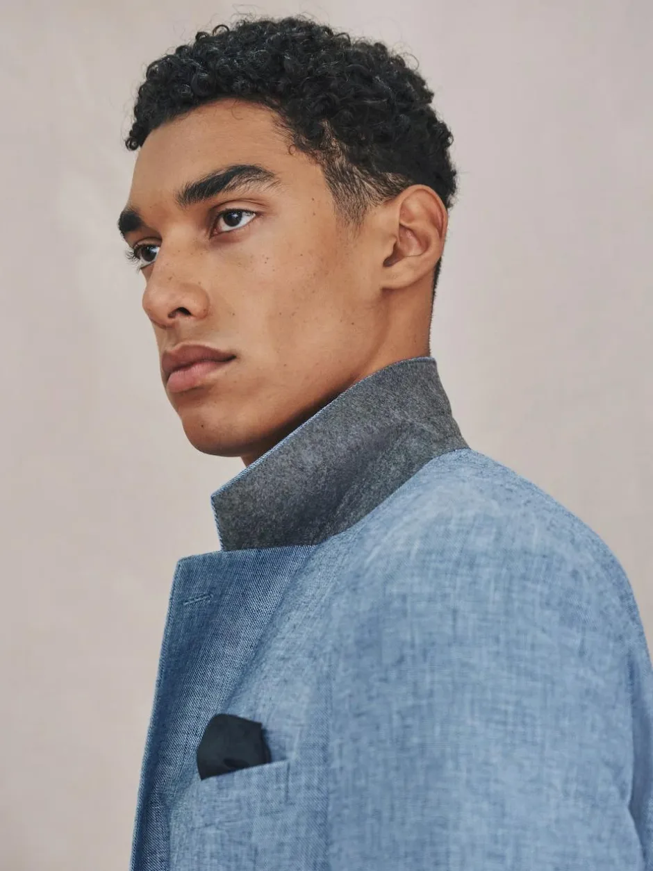 Next Tailored Fit Linen Blend Texture Suit Jacket Blue
