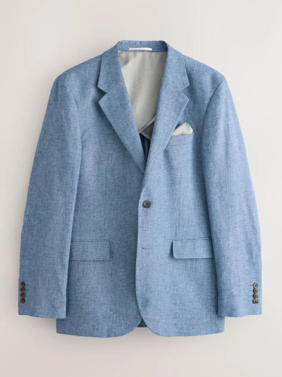Next Tailored Fit Linen Blend Texture Suit Jacket Blue