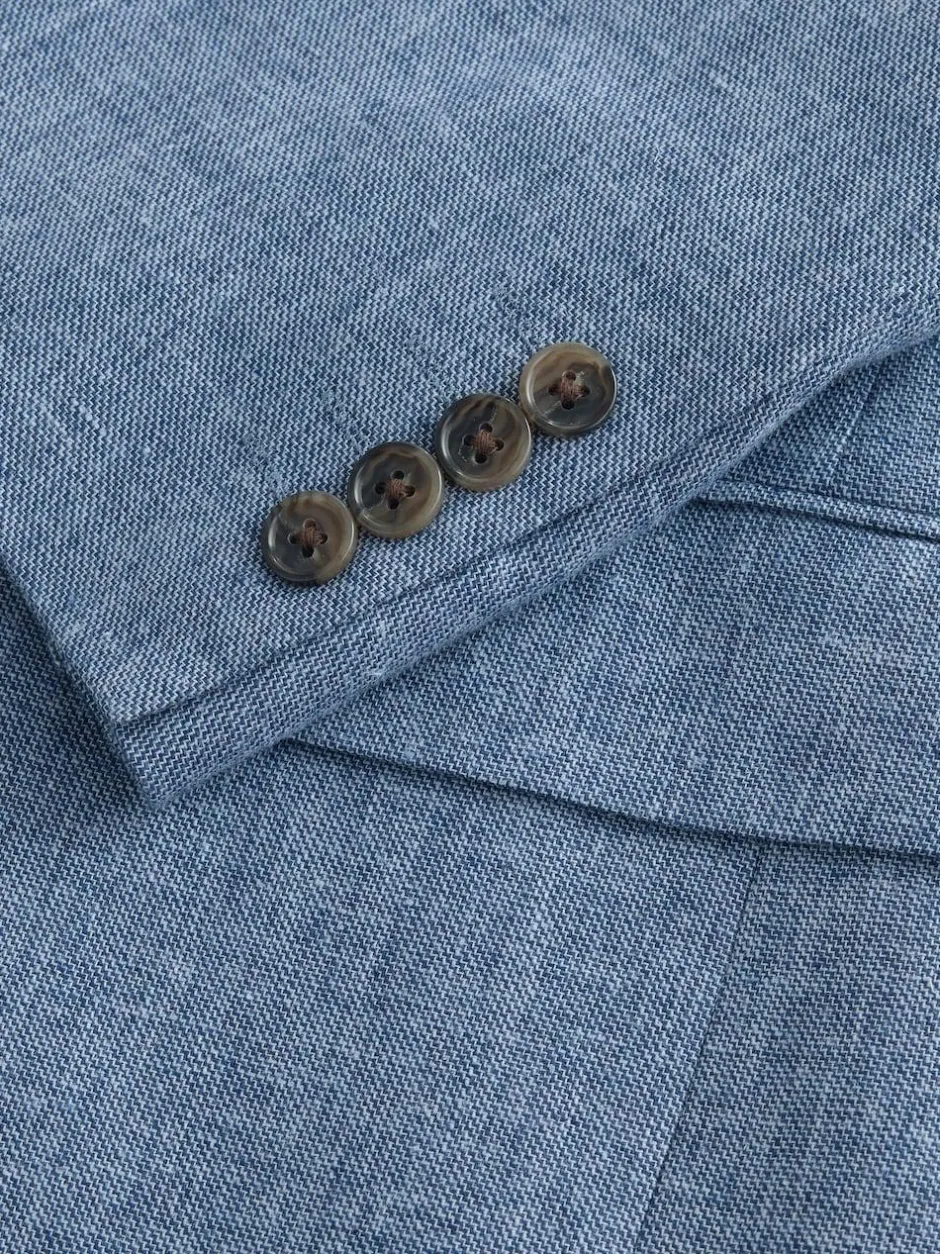 Next Tailored Fit Linen Blend Texture Suit Jacket Blue