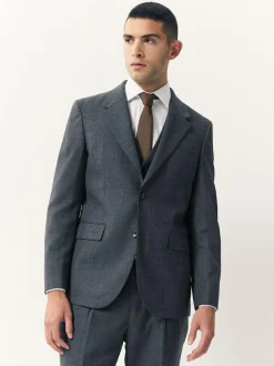 Next Tailored Fit Merino Wool Blend Suit Jacket Blue Clearance
