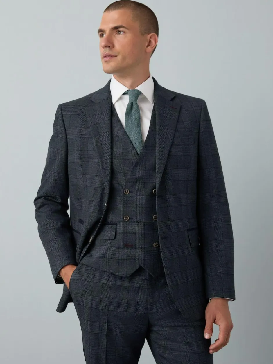 Next Blue Tailored Fit Trimmed Check Suit Jacket Clearance