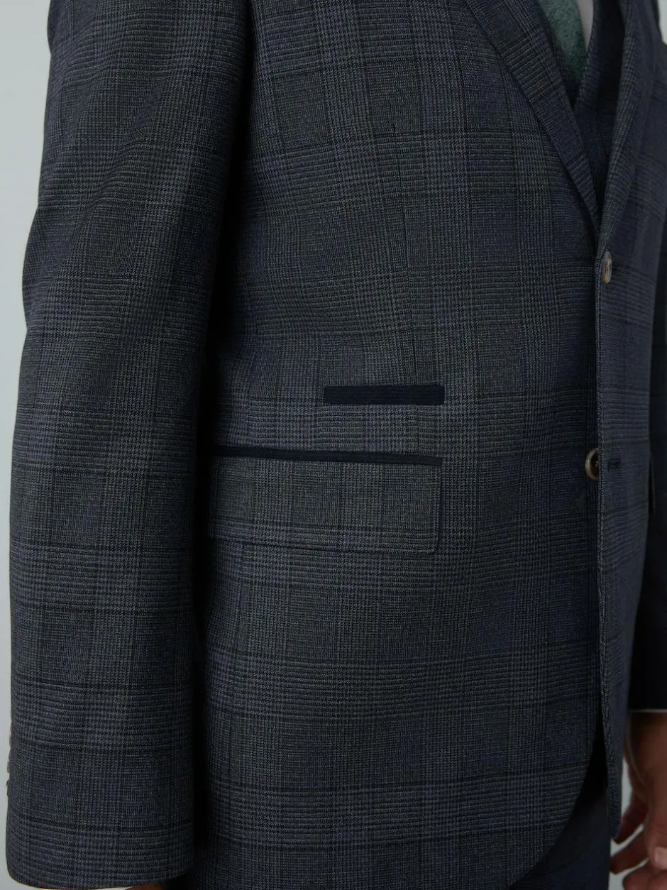 Next Blue Tailored Fit Trimmed Check Suit Jacket Clearance
