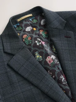 Next Blue Tailored Fit Trimmed Check Suit Jacket Clearance
