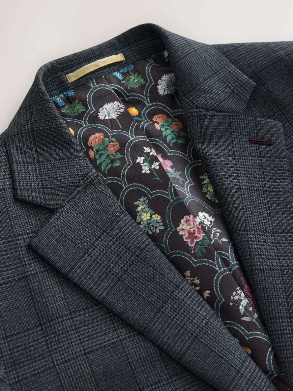 Next Blue Tailored Fit Trimmed Check Suit Jacket Clearance
