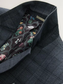 Next Blue Tailored Fit Trimmed Check Suit Jacket Clearance