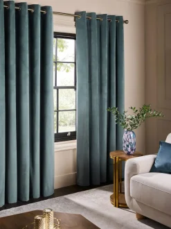 Next Blue Teal Matte Velvet Blackout/Thermal Curtains Outlet