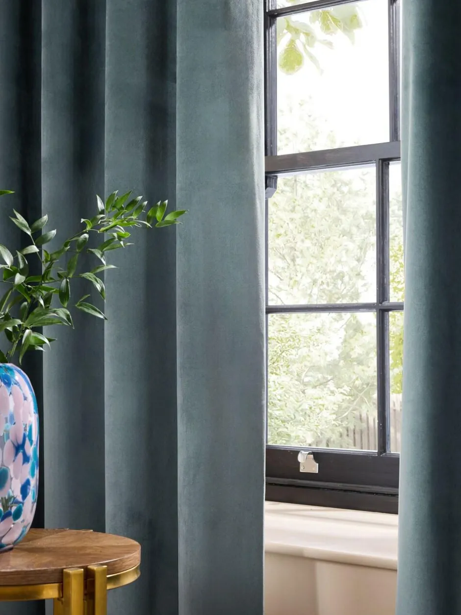 Next Blue Teal Matte Velvet Blackout/Thermal Curtains Outlet