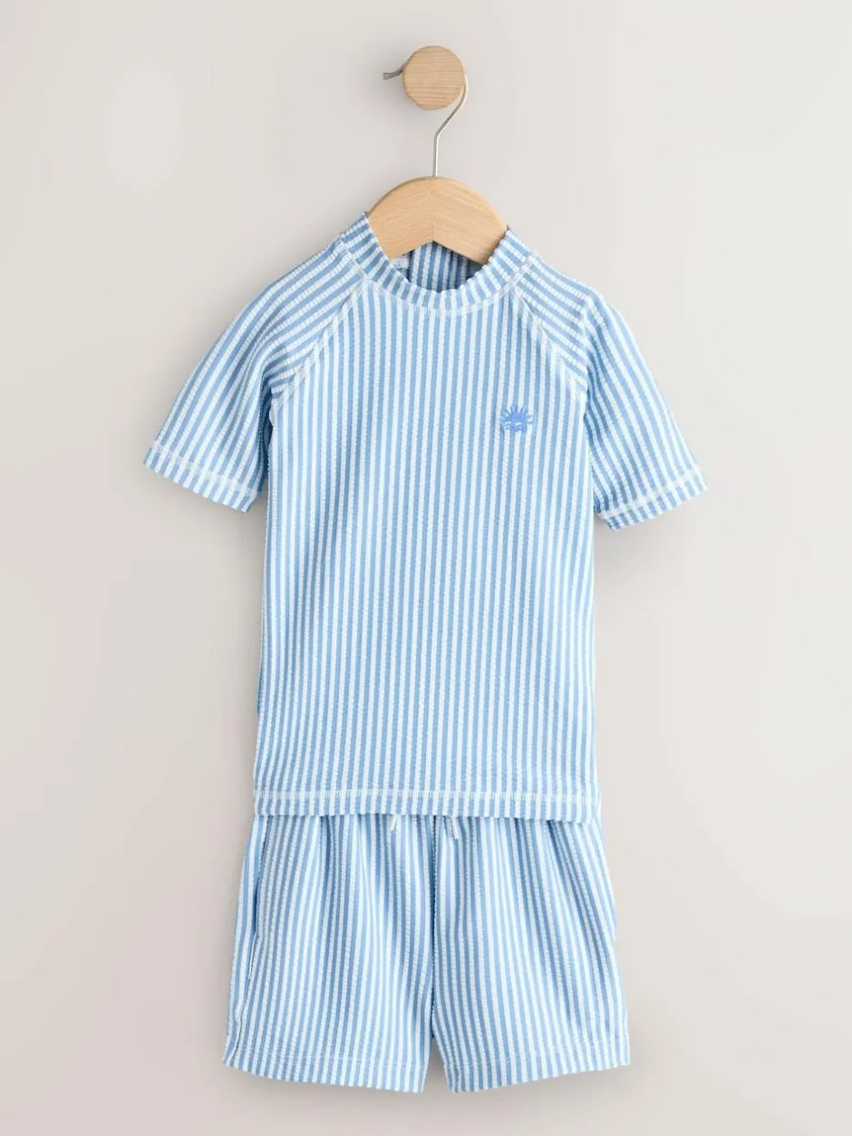 Next Textured Rash Vest and Swim Shorts Set (3mths-7yrs) Blue New