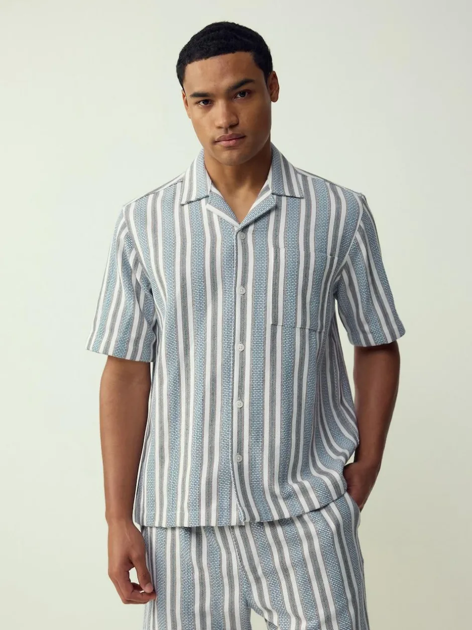 Next Blue Textured Stripe Short Sleeve Shirt Best