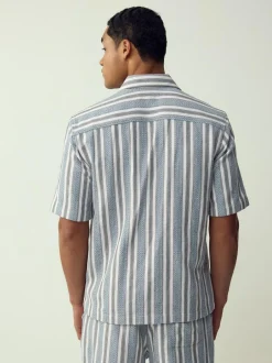 Next Blue Textured Stripe Short Sleeve Shirt Best