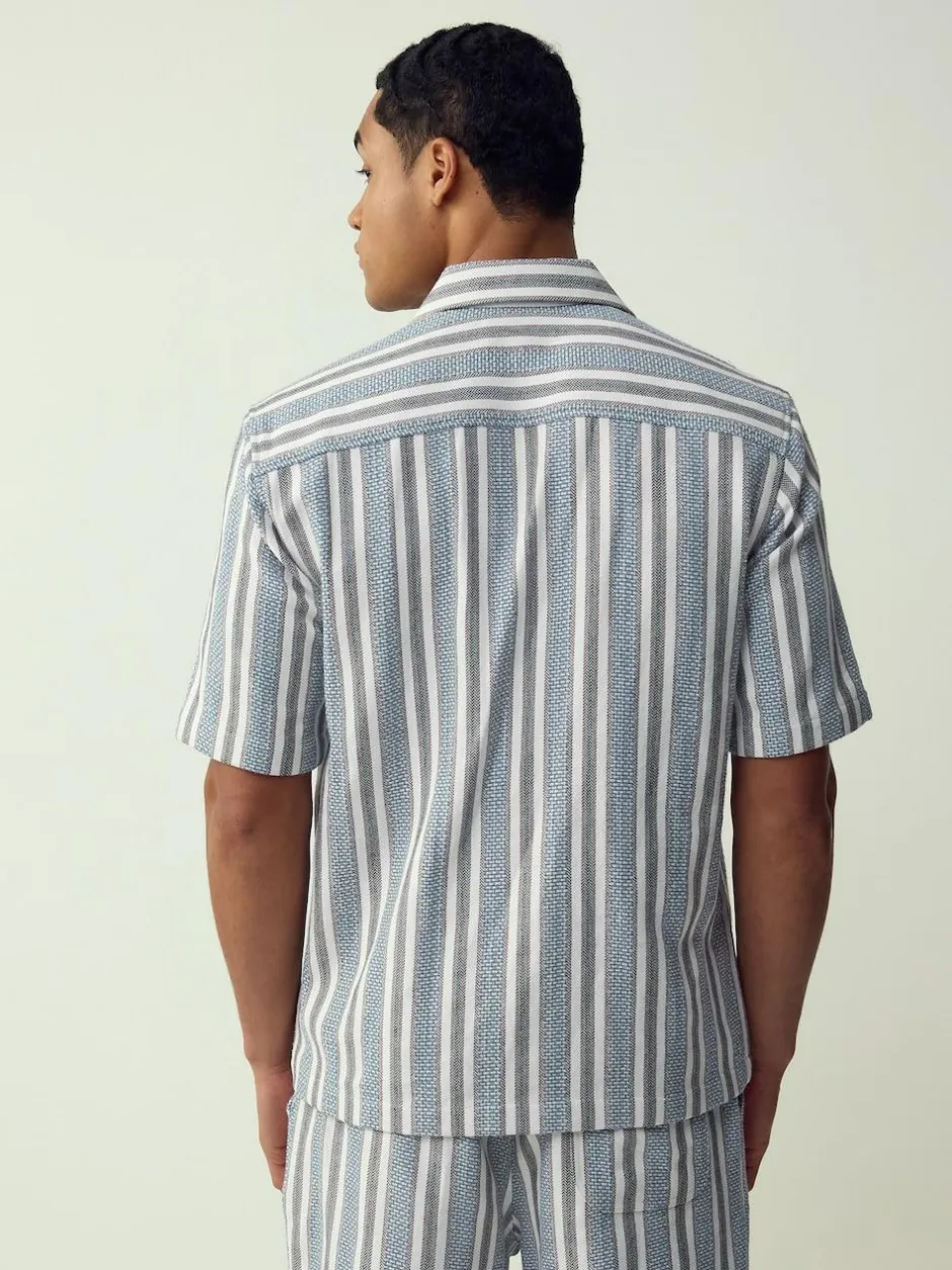 Next Blue Textured Stripe Short Sleeve Shirt Best