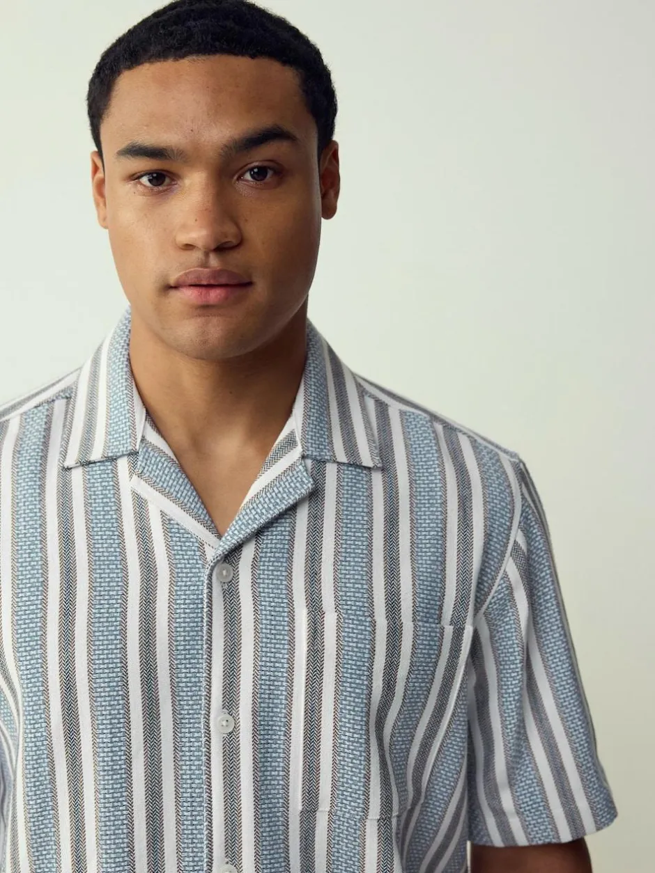 Next Blue Textured Stripe Short Sleeve Shirt Best