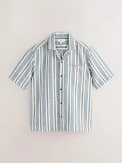 Next Blue Textured Stripe Short Sleeve Shirt Best