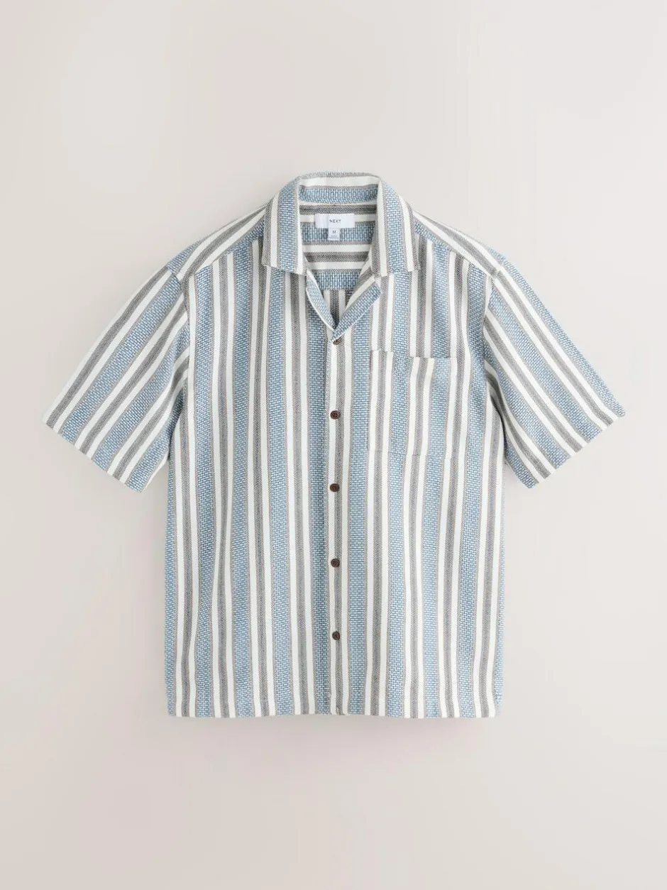 Next Blue Textured Stripe Short Sleeve Shirt Best