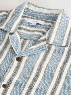 Next Blue Textured Stripe Short Sleeve Shirt Best