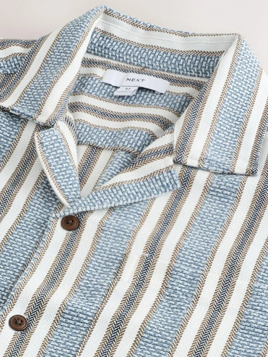 Next Blue Textured Stripe Short Sleeve Shirt Best