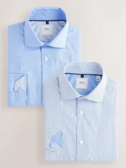 Next Regular Fit Single Cuff Easy Care Smart Shirts 2 Pack Blue texture/Stripe Online