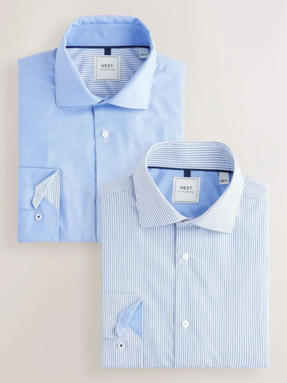 Next Regular Fit Single Cuff Easy Care Smart Shirts 2 Pack Blue texture/Stripe Online