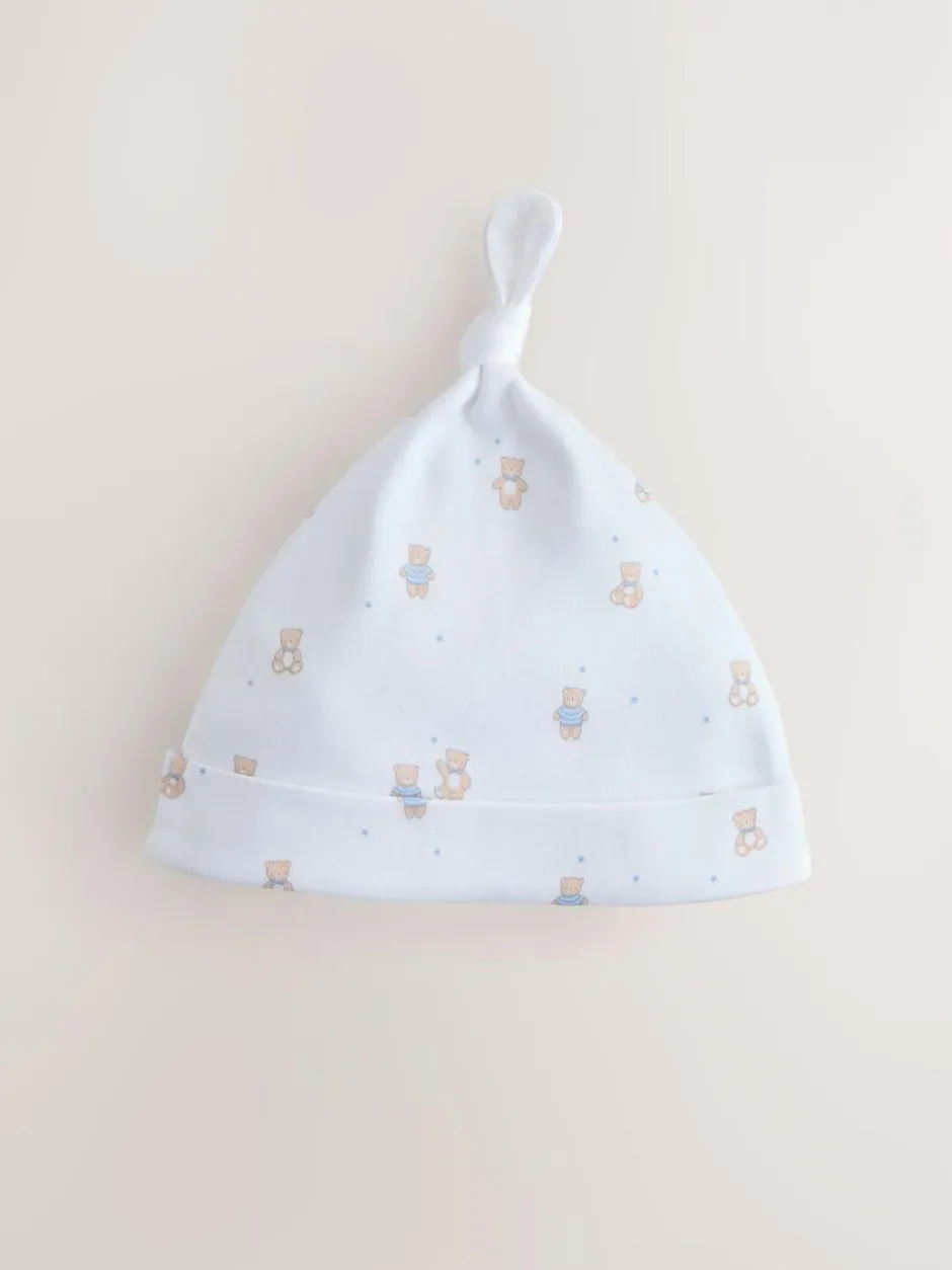 Next Blue Tie Top Baby Hats 3 Pack (0-12mths) Clearance