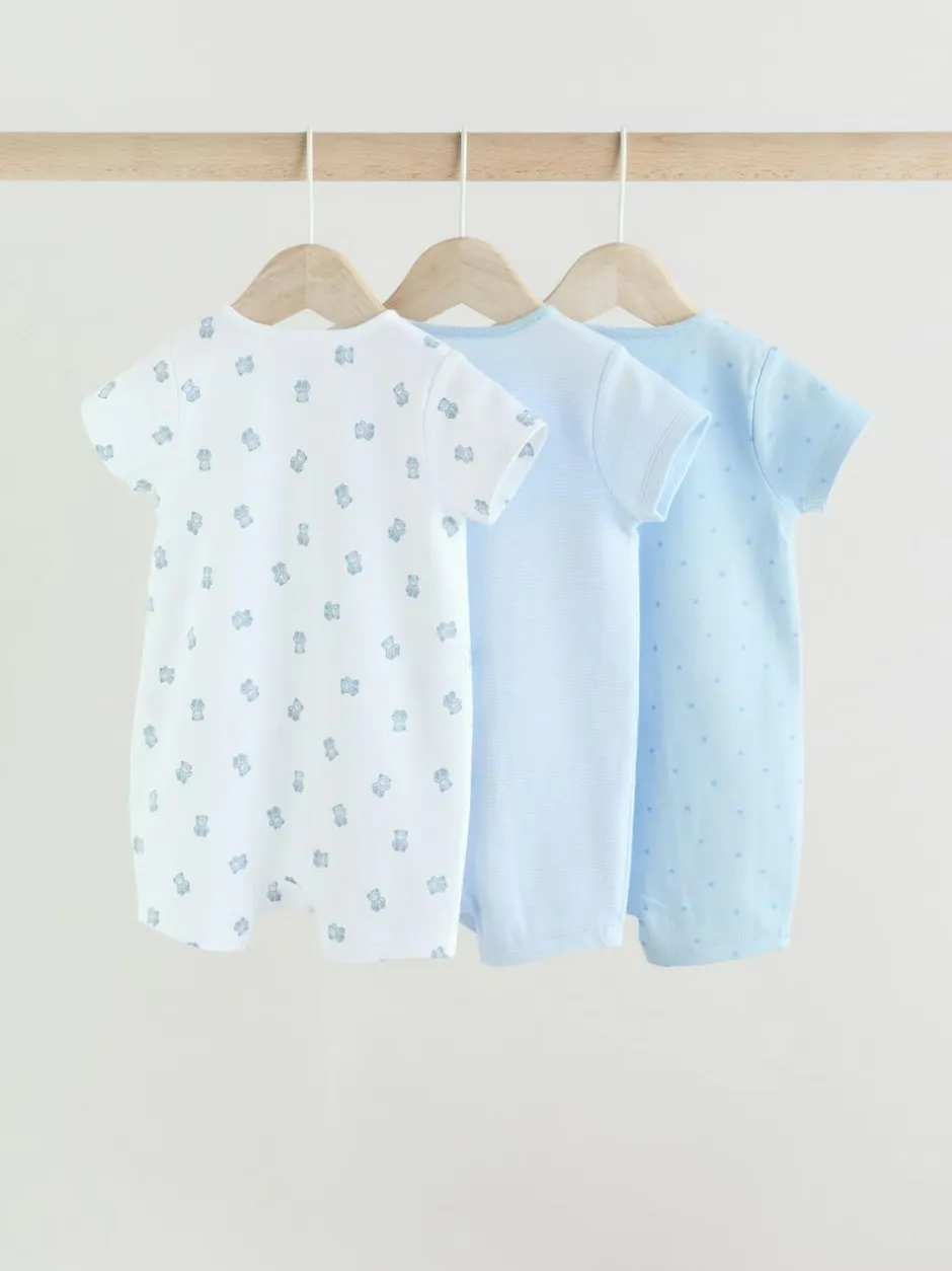 Next Blue Two Way Zip Baby Rompers 3 Pack (0mths-3yrs) Hot
