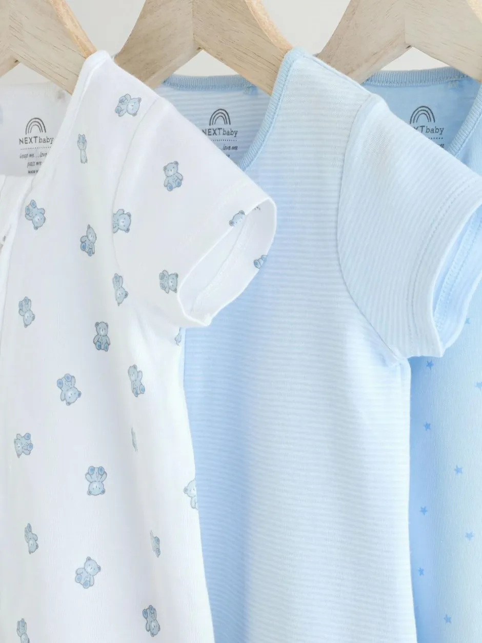 Next Blue Two Way Zip Baby Rompers 3 Pack (0mths-3yrs) Hot