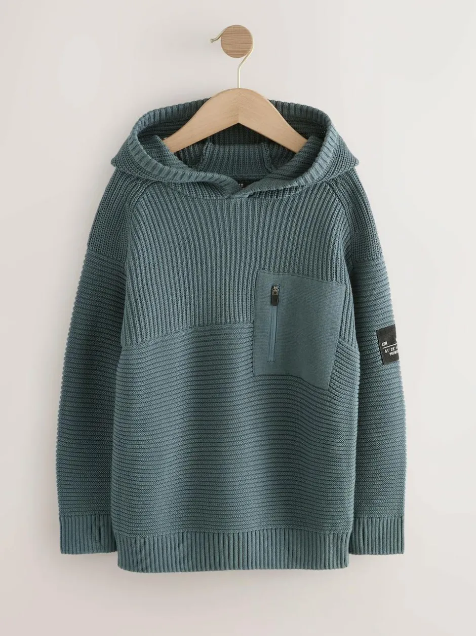 Next Blue Utility Knitted Hoodie (3-16yrs) Online