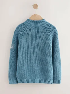 Next Utility Zip Neck Knitted Jumper (3-16yrs) Blue Clearance