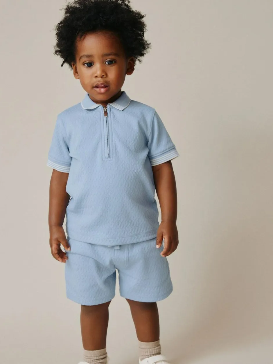 Next Blue Zip Neck Short Sleeve Polo Shirt And Shorts Set (3mths-7yrs) Online