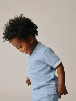Next Blue Zip Neck Short Sleeve Polo Shirt And Shorts Set (3mths-7yrs) Online
