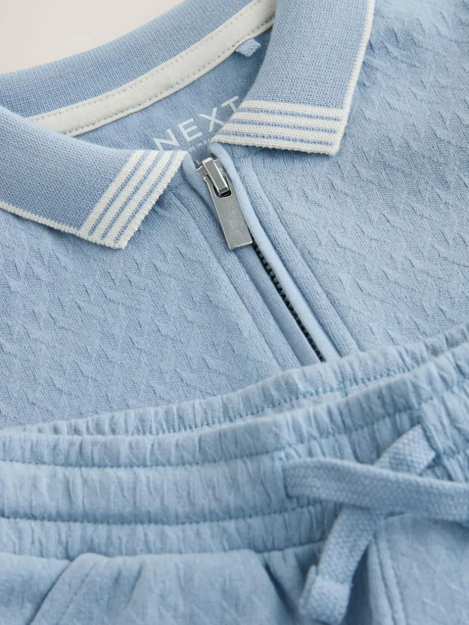 Next Blue Zip Neck Short Sleeve Polo Shirt And Shorts Set (3mths-7yrs) Online