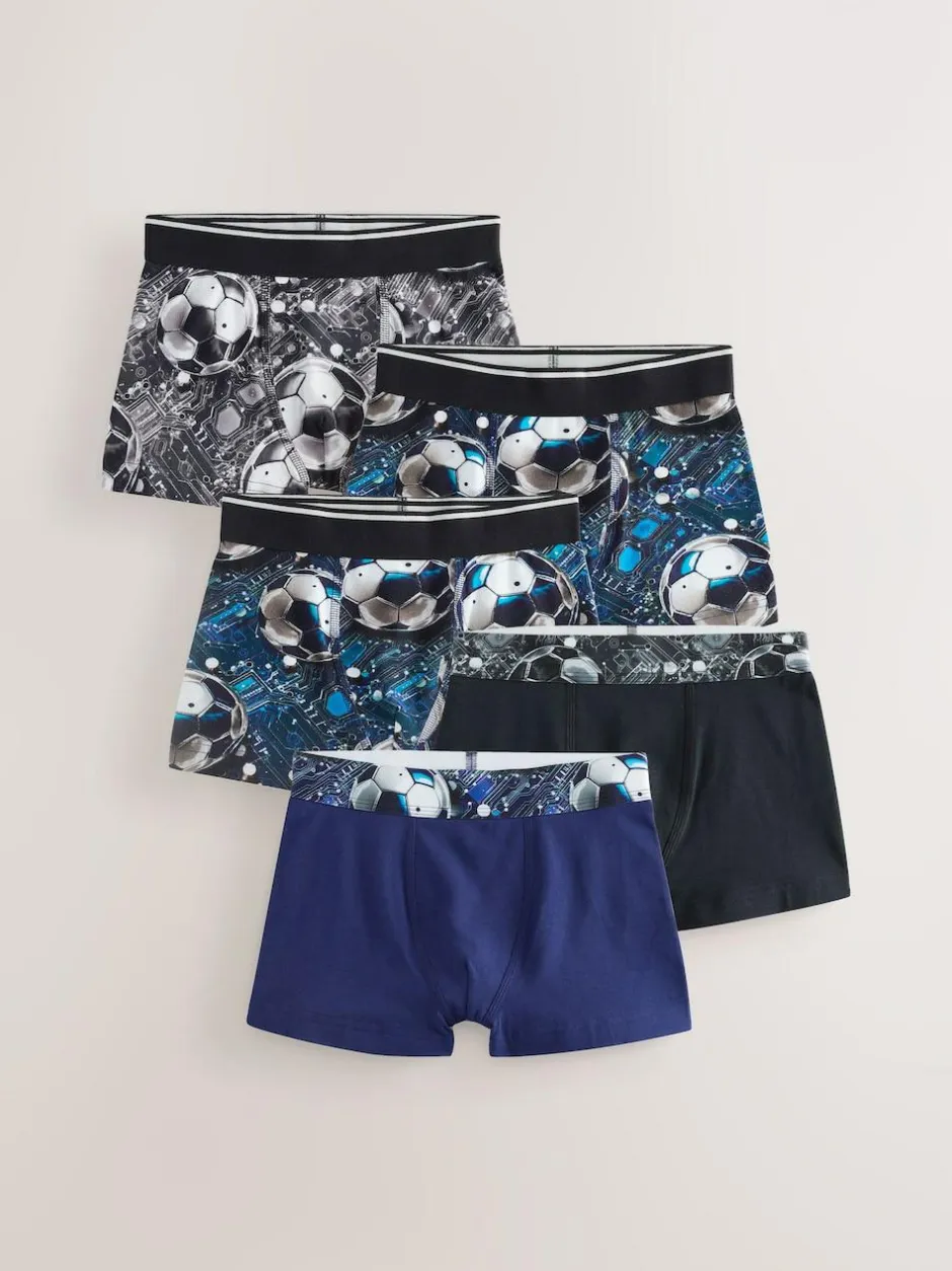 Next Boxers 5 Pack (2-16yrs) Blue/Black Football Print New