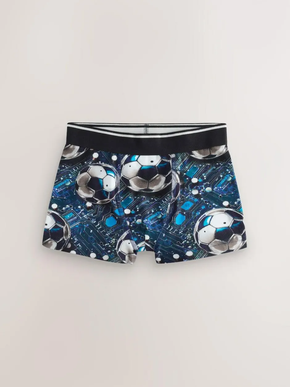 Next Boxers 5 Pack (2-16yrs) Blue/Black Football Print New