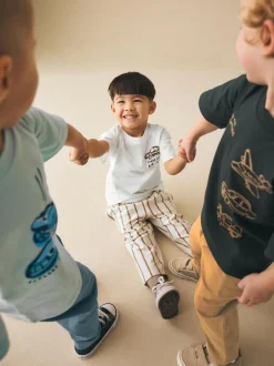 Next Short Sleeve T-Shirts & Joggers Set 3 Pack (3mths-7yrs) Blue/Black/White Vehicles Clearance