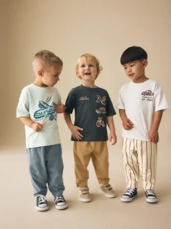 Next Short Sleeve T-Shirts & Joggers Set 3 Pack (3mths-7yrs) Blue/Black/White Vehicles Clearance