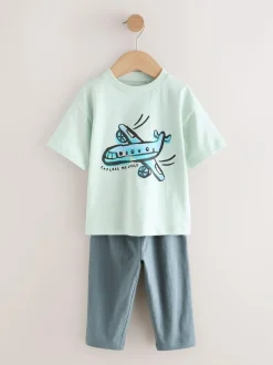 Next Short Sleeve T-Shirts & Joggers Set 3 Pack (3mths-7yrs) Blue/Black/White Vehicles Clearance