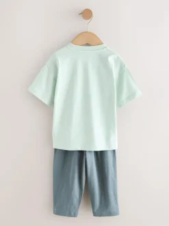 Next Short Sleeve T-Shirts & Joggers Set 3 Pack (3mths-7yrs) Blue/Black/White Vehicles Clearance
