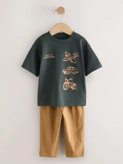 Next Short Sleeve T-Shirts & Joggers Set 3 Pack (3mths-7yrs) Blue/Black/White Vehicles Clearance