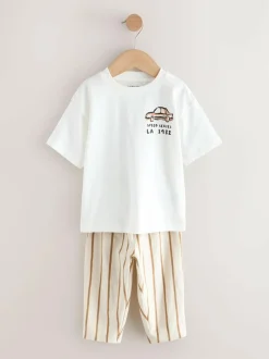 Next Short Sleeve T-Shirts & Joggers Set 3 Pack (3mths-7yrs) Blue/Black/White Vehicles Clearance
