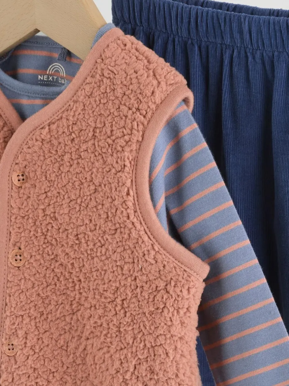 Next Baby Gilet Top and Leggings Set (0mths-2yrs) Blue/Brown Bear Hugs Slogan Borg Outlet