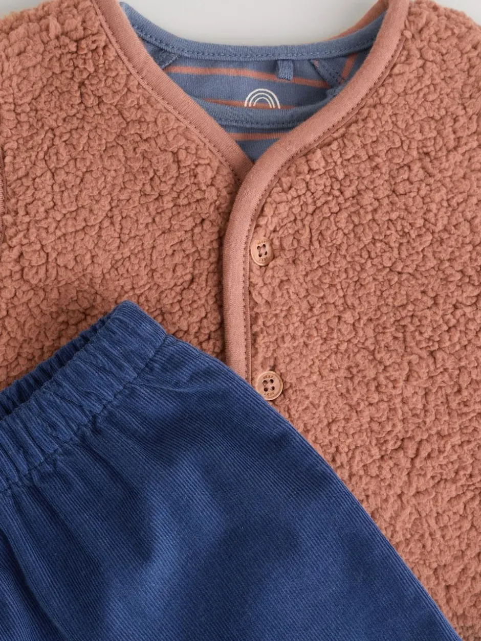 Next Baby Gilet Top and Leggings Set (0mths-2yrs) Blue/Brown Bear Hugs Slogan Borg Outlet