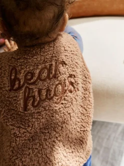 Next Baby Gilet Top and Leggings Set (0mths-2yrs) Blue/Brown Bear Hugs Slogan Borg Outlet