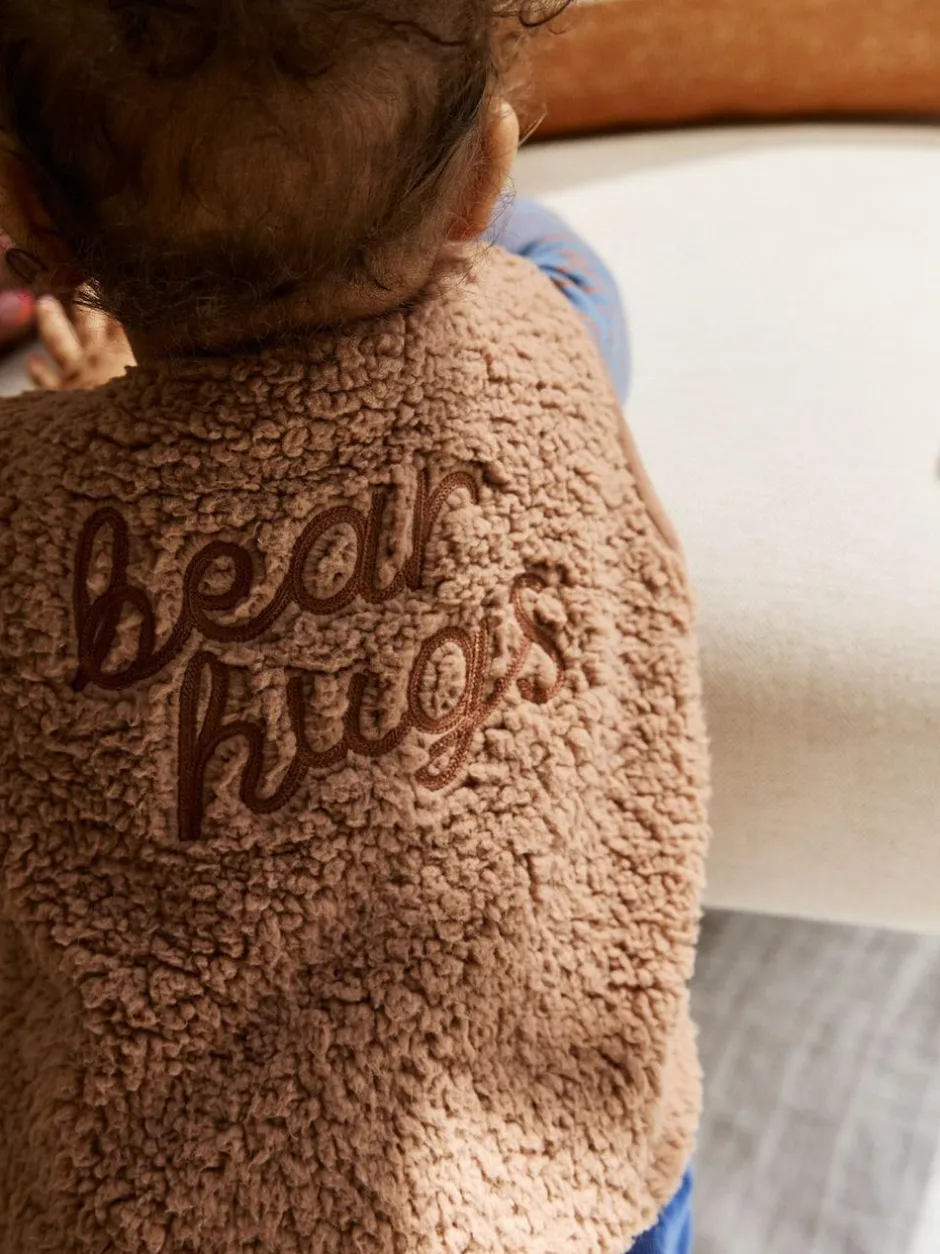 Next Baby Gilet Top and Leggings Set (0mths-2yrs) Blue/Brown Bear Hugs Slogan Borg Outlet