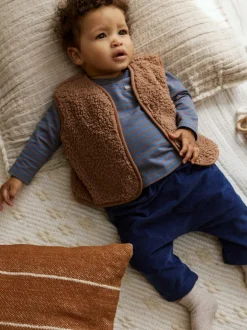 Next Baby Gilet Top and Leggings Set (0mths-2yrs) Blue/Brown Bear Hugs Slogan Borg Outlet