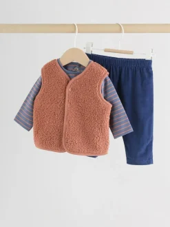 Next Baby Gilet Top and Leggings Set (0mths-2yrs) Blue/Brown Bear Hugs Slogan Borg Outlet