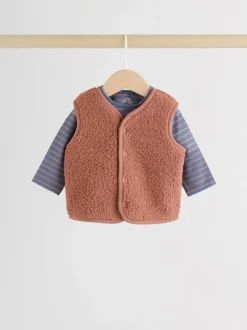 Next Baby Gilet Top and Leggings Set (0mths-2yrs) Blue/Brown Bear Hugs Slogan Borg Outlet