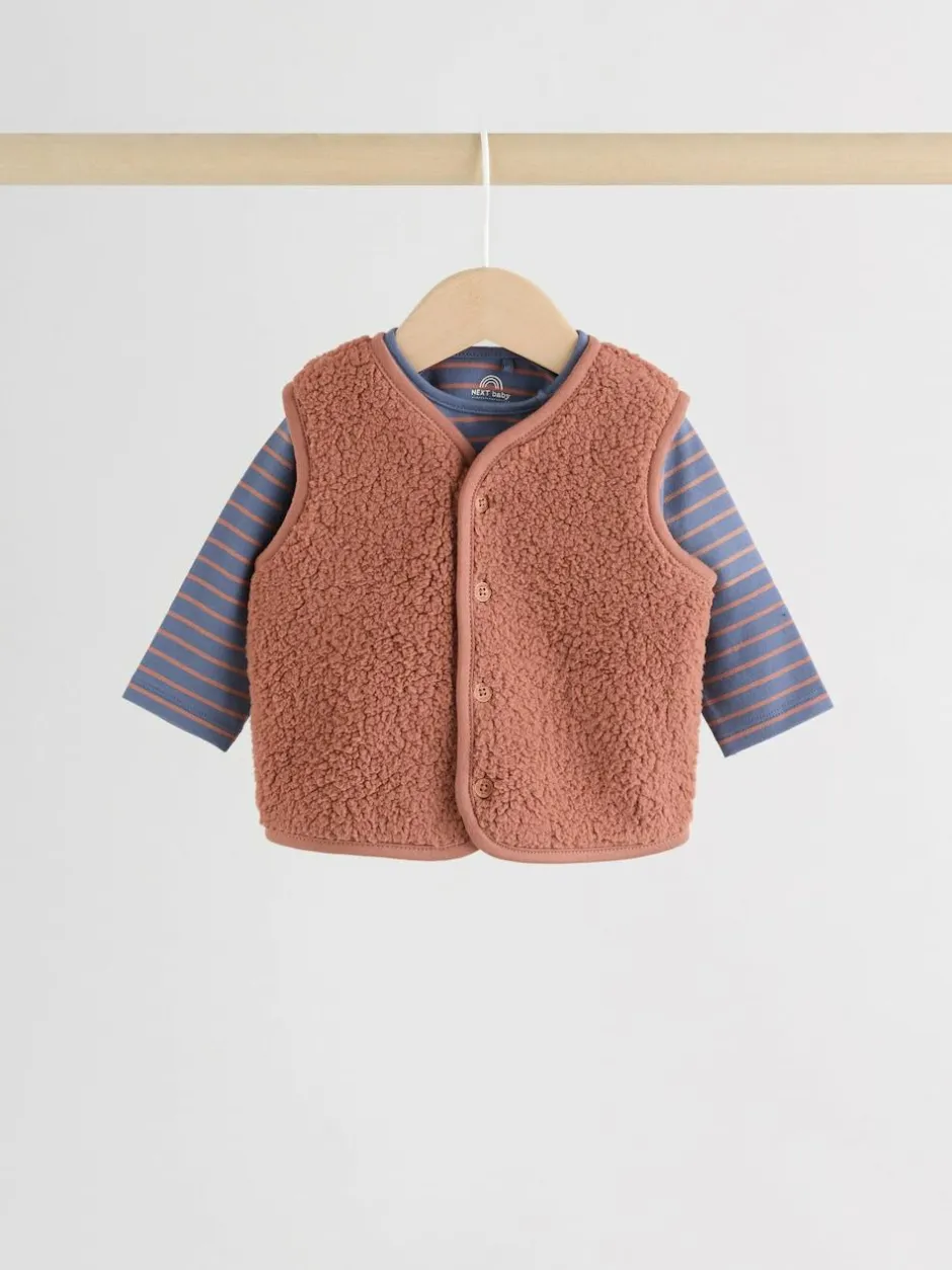 Next Baby Gilet Top and Leggings Set (0mths-2yrs) Blue/Brown Bear Hugs Slogan Borg Outlet