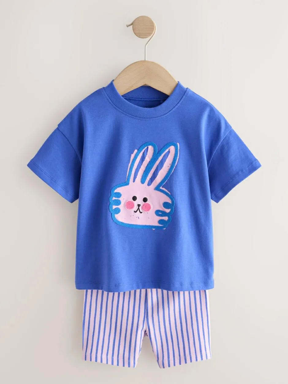 Next Top & Cycle Shorts Set 2 Pack (3mths-7yrs) Blue/Cream Hot