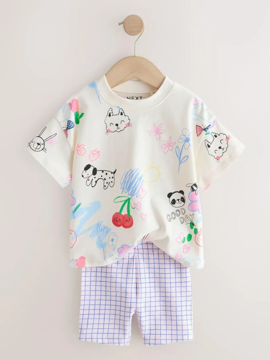 Next Top & Cycle Shorts Set 2 Pack (3mths-7yrs) Blue/Cream Hot