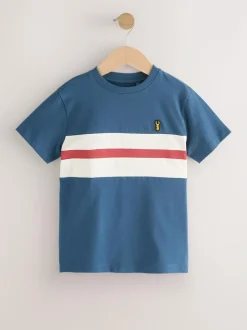 Next Blue/Ecru Colourblock Short Sleeve T-Shirt (3-16yrs) Outlet